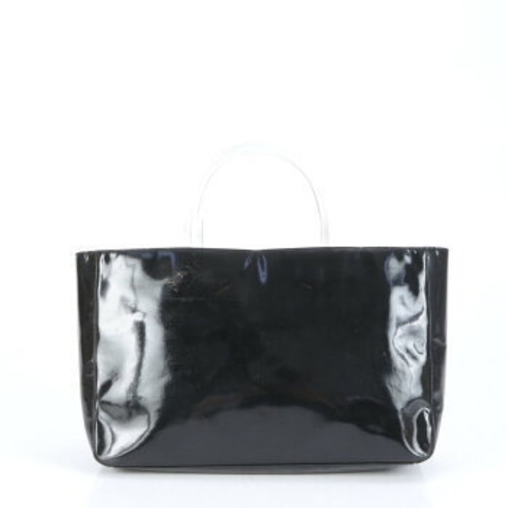 Prada Clear Handle Patent Vernis Leather Shoulder Bag Tote Black